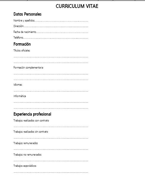 modelo de curriculum vitae. formato de curriculum vitae.